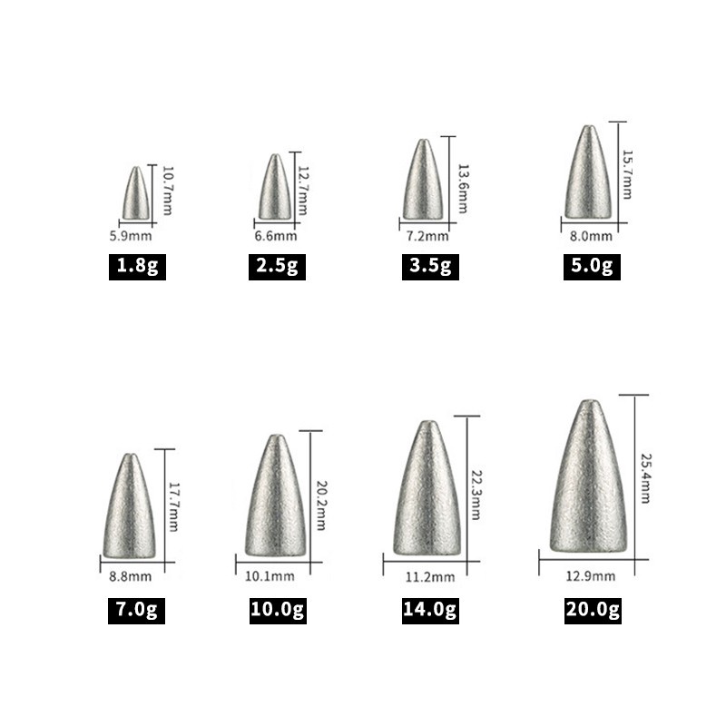 Chì Câu Cá Hình Viên Đạn Trọng Lượng 2.5g 5g 7g 10g 14g 20g