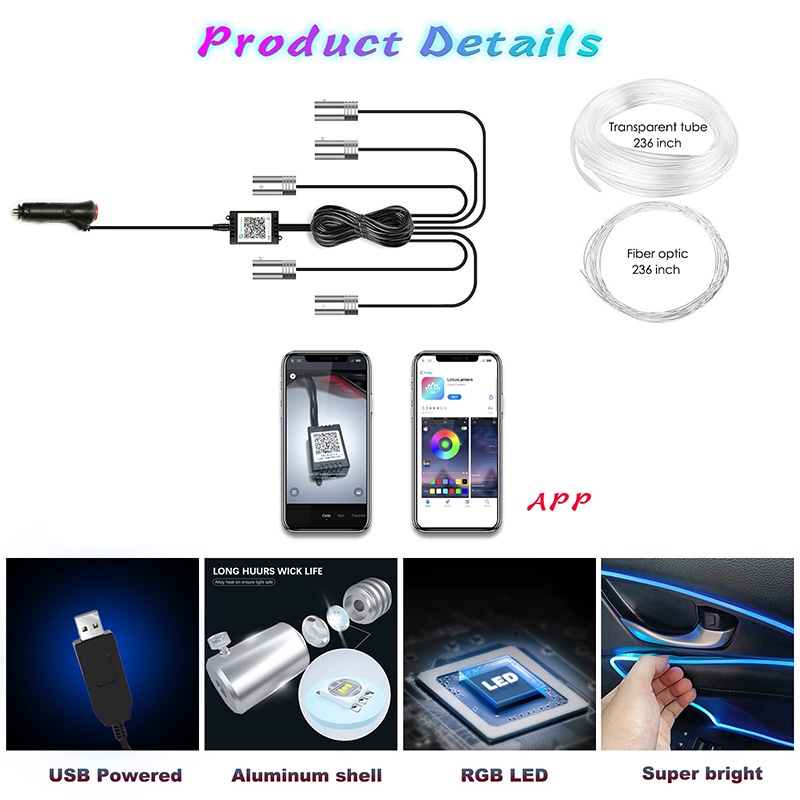 Đèn led oto Brition Đèn led neon Không Dây Trang Trí Nội Thất Xe Hơi rgb