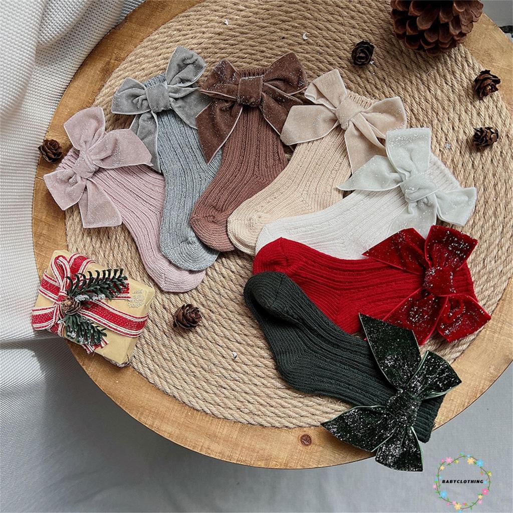 Đôi Vớ Cotton Mềm Ấm Áp Phối Nơ Dễ Thương Cho Bé Gái