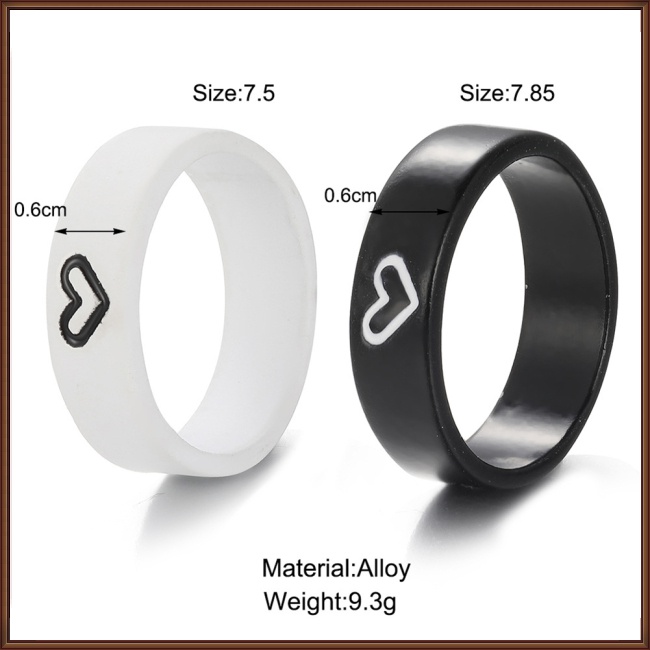 Jaz Set 2 Nhẫn Cặp Hình Trái Tim Màu Trắng Đen Đơn Giản Làm Quà Tặng Kỳ Nghỉ Cho Cặp Đôi Nam Nữ