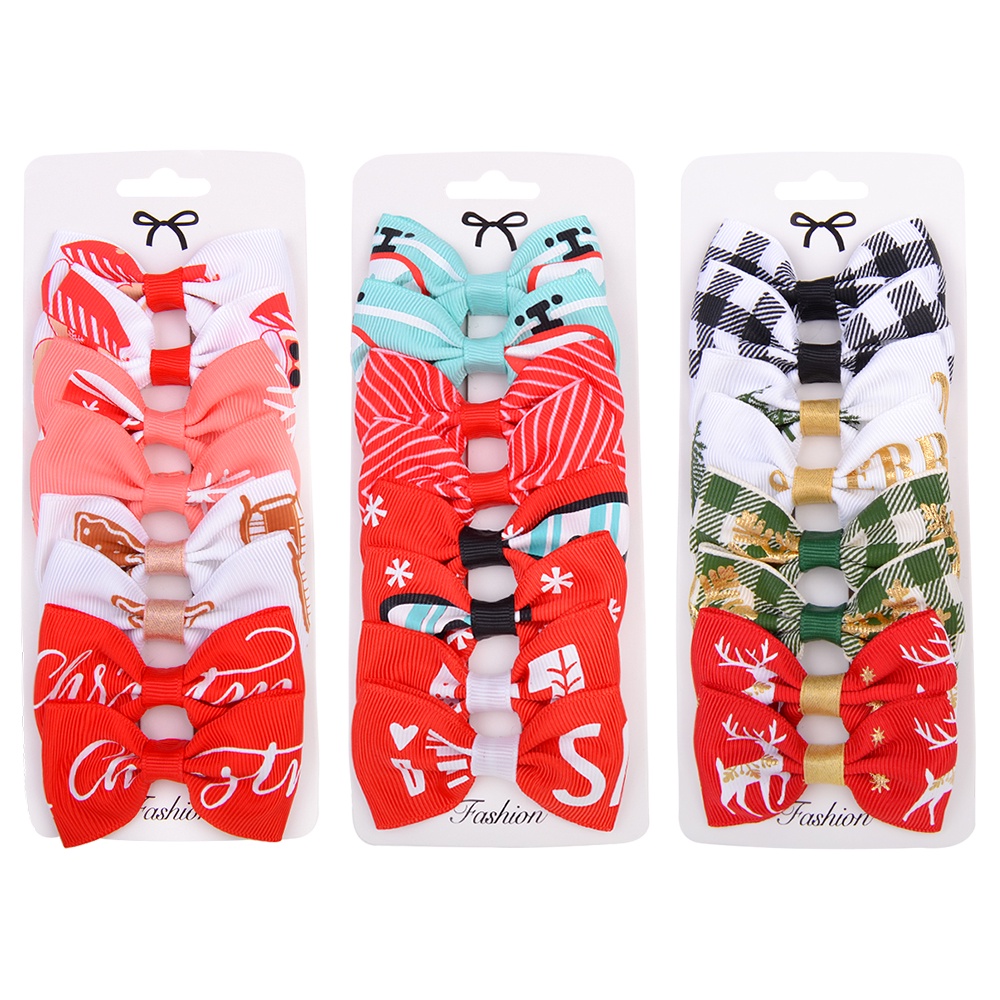 Set 8 Nơ Kẹp Tóc Trang Trí Giáng Sinh Năm Mới Cho Bé Gái