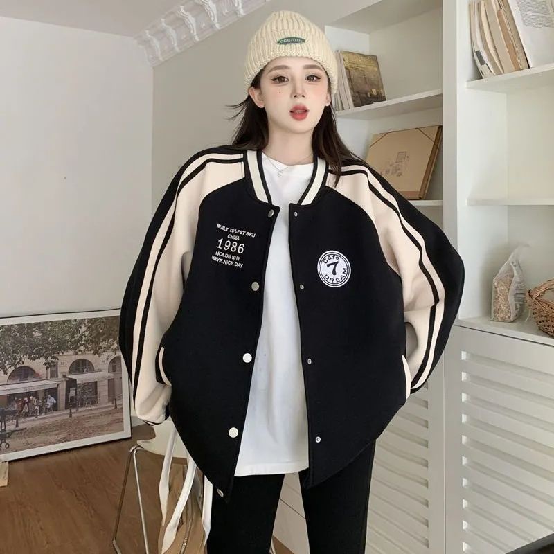 Áo Khoác Bóng Chày Tay Dài Dáng Rộng In Chữ Thời Trang Hàn Quốc Cho Nam Và Nữ