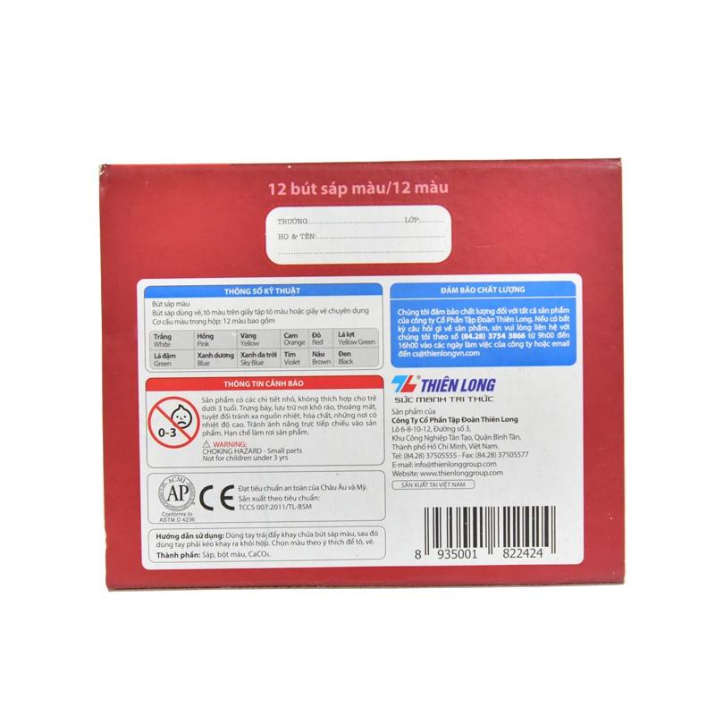 Sáp màu Thiên Long, sáp màu CR-C016- 12 màu, phấn mầu,mầu sắc tươi sáng, tô mịn, ít bụi an toàn cho bé -lalamo