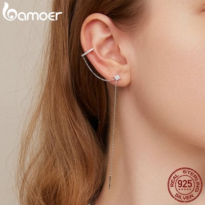 BAMOER 1 Bông Tai Bạc 925 Hình Ngôi Sao Đơn Giản Thời Trang Dành Cho Nữ