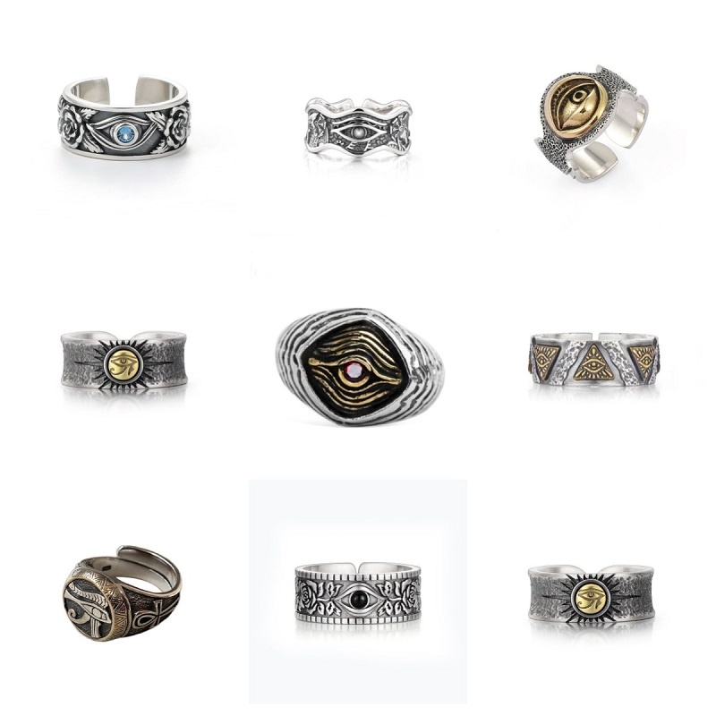 Thời Trang Nhẫn Hở Hình Đôi Mắt Đá Quý Phong Cách hip hop Cho Nam