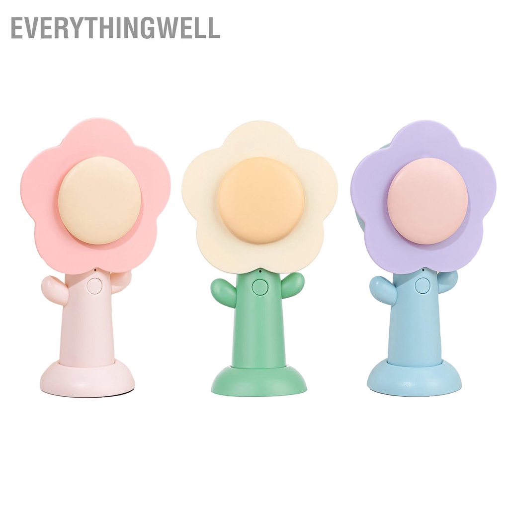 EverythingWell Quạt cầm tay mini hình bông hoa dễ thương Gió mạnh USB có thể sạc lại bàn nhỏ cho văn phòng tại nhà du lịch