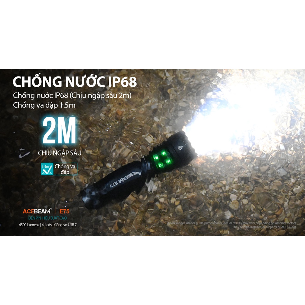 Đèn pin ACEBEAM E75 độ sáng 4500 lumen chiếu xa 260m pin 21700 5000mAh cổng sạc USB-C