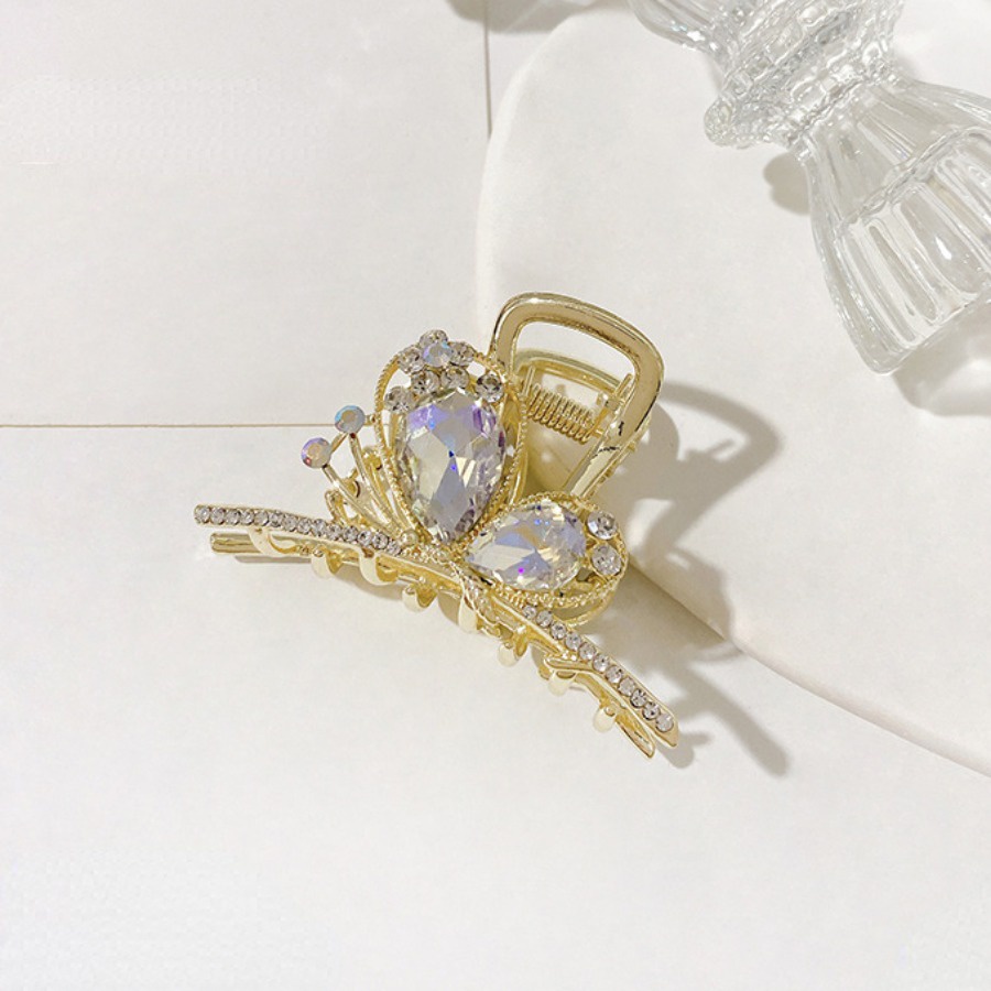 Kẹp Tóc Hình Bướm Đính Kim Cương Giả Bằng Hợp Kim Màu Vàng Phong Cách Hàn Quốc Cho Nữ
