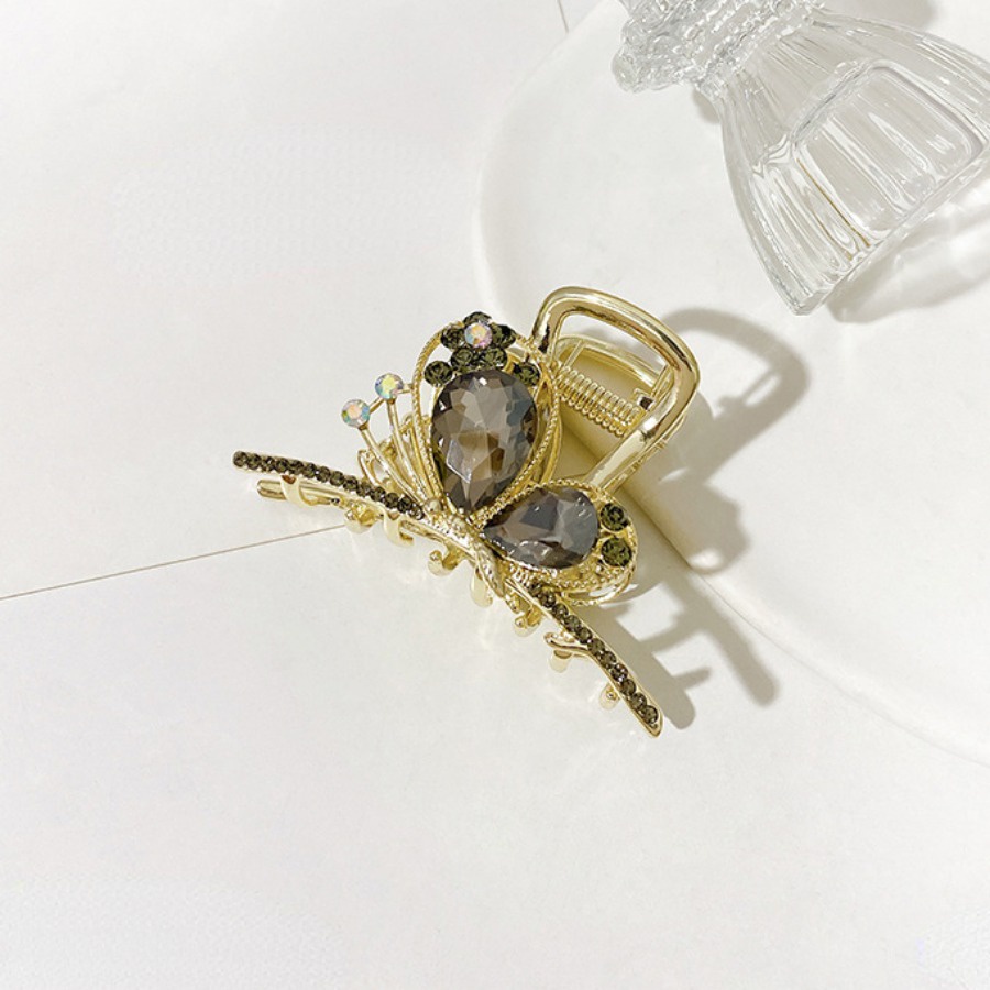 Kẹp Tóc Hình Bướm Đính Kim Cương Giả Bằng Hợp Kim Màu Vàng Phong Cách Hàn Quốc Cho Nữ