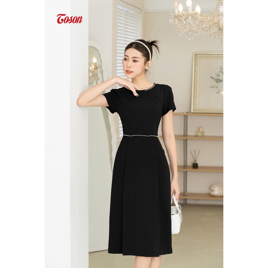 Đầm đen xước nhật, dáng A phối dây trang trí Toson 46156B63
