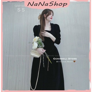 [New Sales 2024] Đầm tay dài nữ váy nhung xòe midi cổ vuông dáng dài màu đen dự tiệc sang trọng