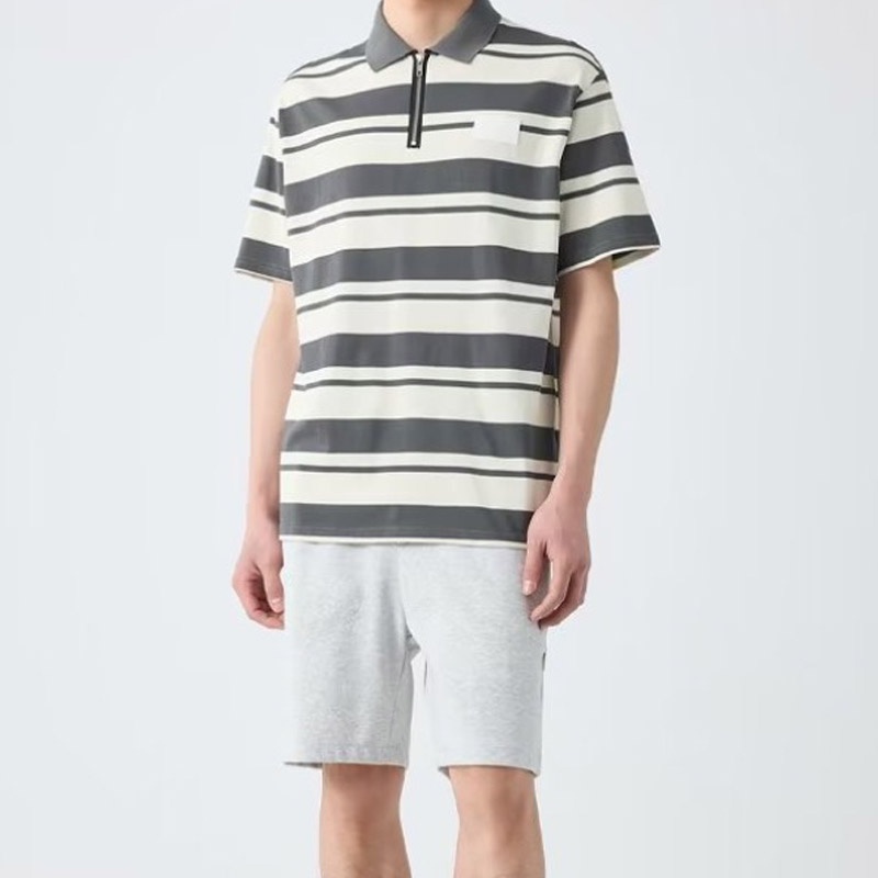 Hanlu Áo Thun polo Tay Ngắn Dáng Rộng Họa Tiết Kẻ Sọc Phối Màu Đơn Giản Thời Trang Công Sở Chất Lượng Cao Cho Nam