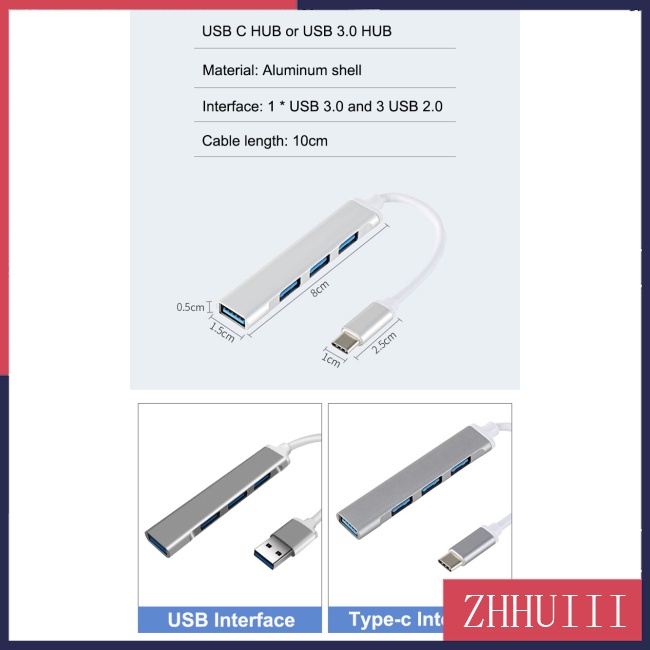 Bộ Chia 4 Cổng usb type c 2.0 otg usb3.0 otg Tương Thích Với win7 / 8 / 10