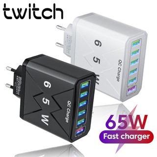 Twitch củ sạc nhanh qc3.0 6 cổng usb 65w phích cắm eu / us cho điện thoại