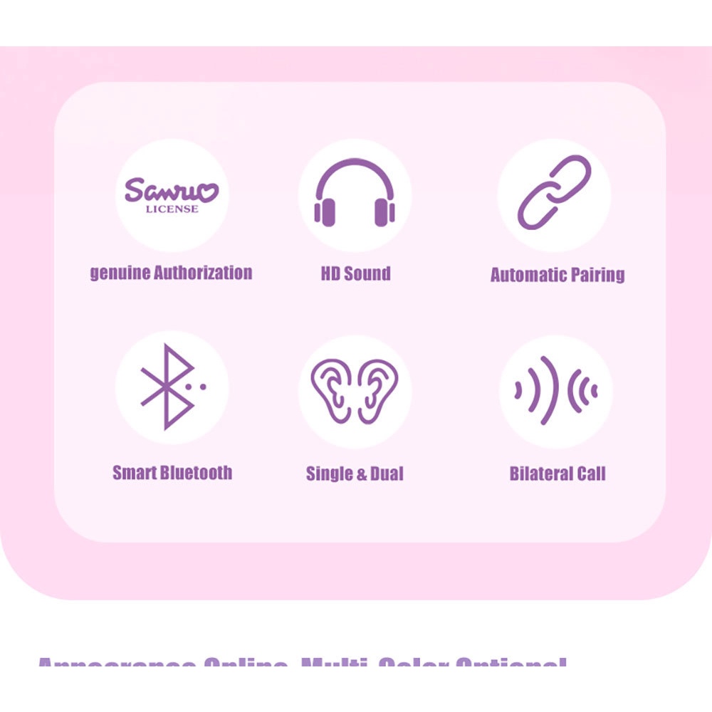 Kawaii Tai Nghe Không Dây Kết Nối bluetooth sanrio kuromi Kiểu Dáng Thể Thao Cảm Ứng Giảm Tiếng Ồn sanrio