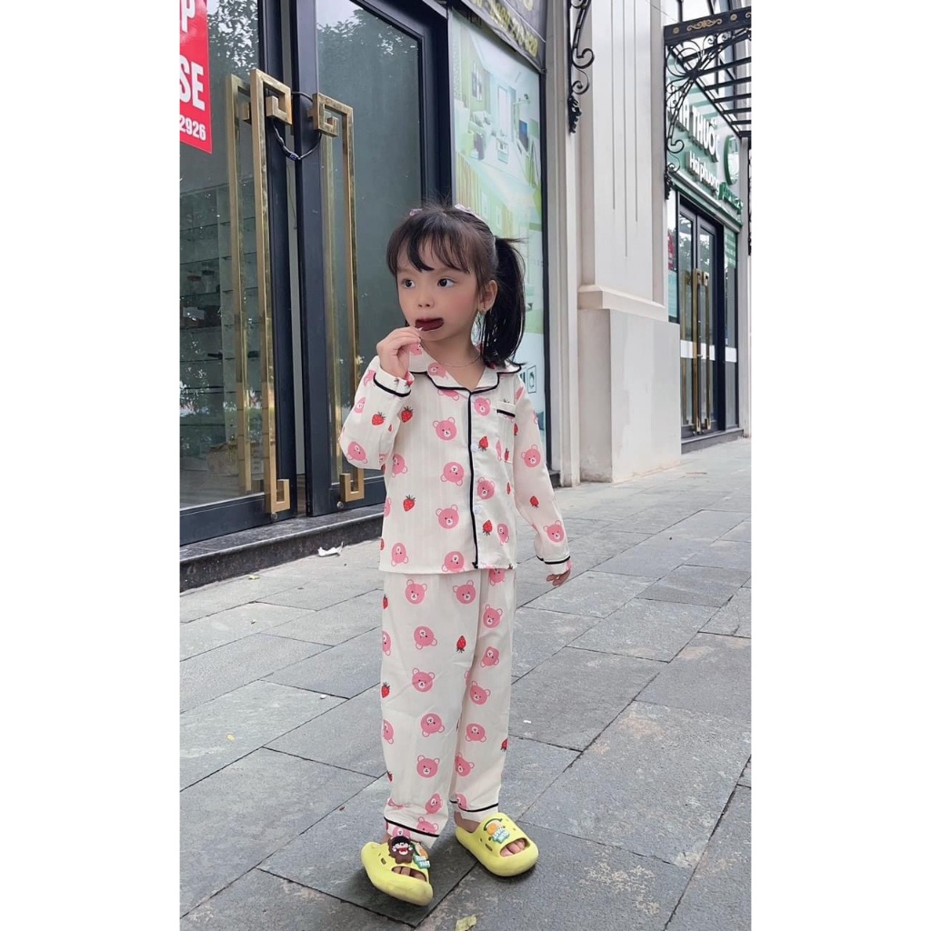 BỘ PIJAMA ĐŨI GÂN DÀI TAY BÉ  GÁI XINH XẮN
