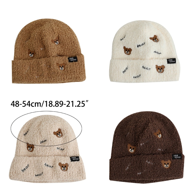 Mũ Len Beanie Thêu Hình Gấu Dễ Thương Cho Bé