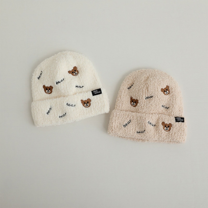 Mũ Len Beanie Thêu Hình Gấu Dễ Thương Cho Bé