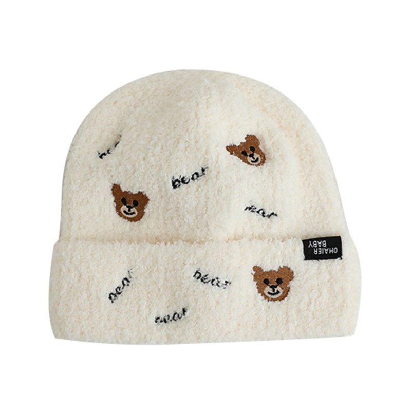 Mũ Len Beanie Thêu Hình Gấu Dễ Thương Cho Bé