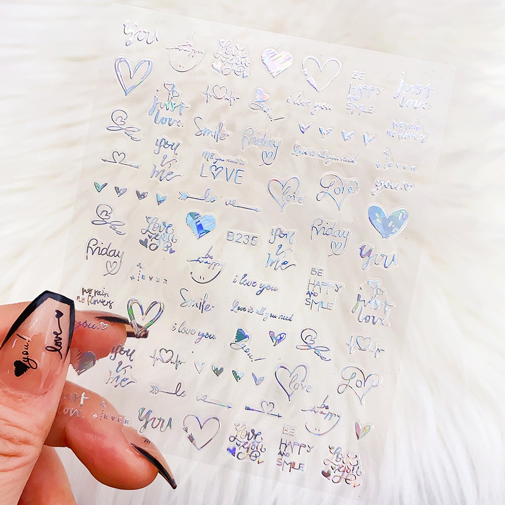 ♕ Nail Art 3d Laser Hình Trái Tim Nhãn Dán Móng Tay Màu Sắc Màu Khỏa Thân Đẹp Long Lanh Dính Nhãn Dán Siêu Flash Trang Trí Móng Tay Dụng Cụ Làm Móng Tay Cho Cửa Hàng Nail NỘI THẤT