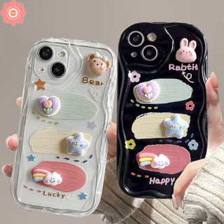 Dành Cho Oppo A60 A77 A15 A57 A38 A16 A17 A55 A9 A96 A17k A54 A7 A95 A78 A5s A16K A77s A74 A53 A3s A31 A1k A5 A92 A12 A76 A16s Reno 8T 4F 6 5Z 3D Gấu Dễ Thương Thỏ Sóng Ốp lưng cong viền