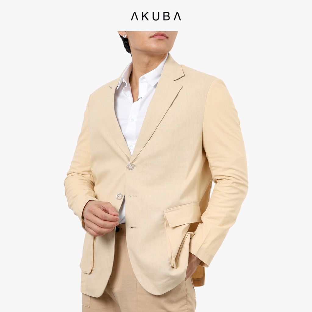 Áo Khoác Blazer Nam AKUBA, form slimfit, vải dệt fresco nhập khẩu, có 2 nút, mềm mịn 01K0332