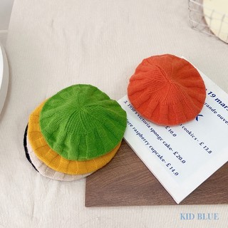 Mũ beret dệt kim màu trơn họa tiết kẻ sọc thời trang thu đông cho bé trai và gái