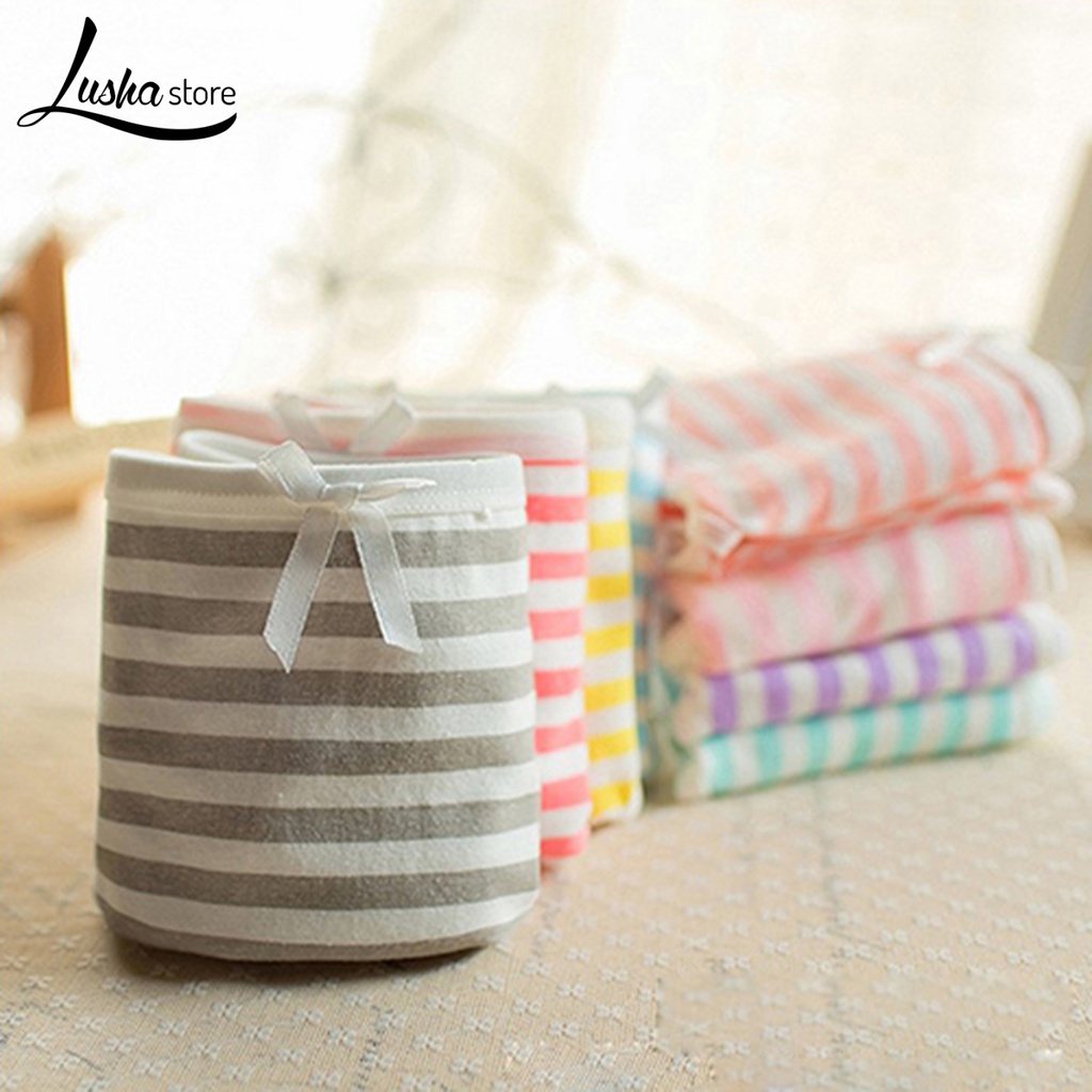 Lushastore Quần Lót cotton Mềm Mại Kẻ Sọc Ngang Đính Nơ Cho Nữ