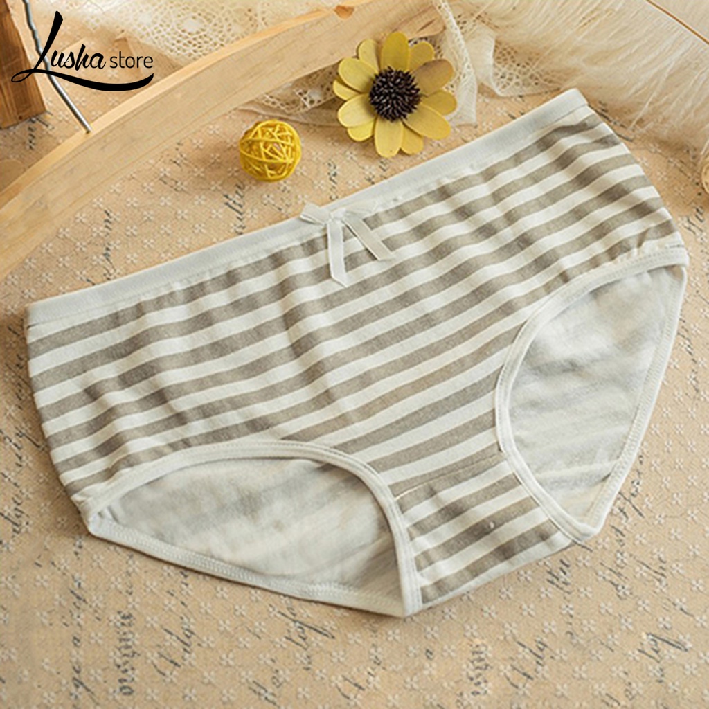 Lushastore Quần Lót cotton Mềm Mại Kẻ Sọc Ngang Đính Nơ Cho Nữ