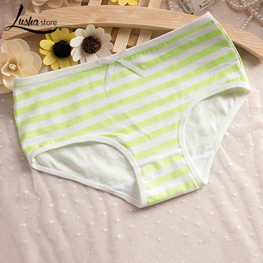 Lushastore Quần Lót cotton Mềm Mại Kẻ Sọc Ngang Đính Nơ Cho Nữ