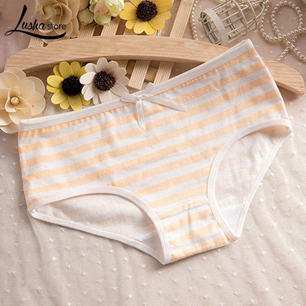 Lushastore Quần Lót cotton Mềm Mại Kẻ Sọc Ngang Đính Nơ Cho Nữ