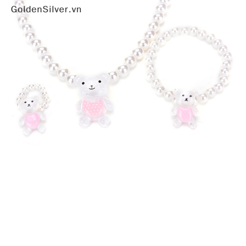 Bộ Trang Sức Gồm Vòng cổ Và Vòng Tay Và Nhẫn Màu Vàng Bạc Đính Hạt Cho Bé Gái vn