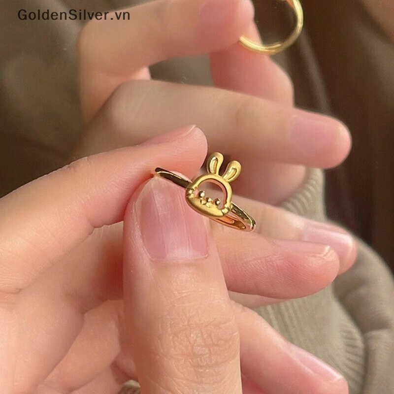 Nhẫn Hình Thỏ Vàng Bạc Hoạt Hình Dễ Thương Có Thể Điều Chỉnh Làm Quà Tặng Cho Bé Gái vn