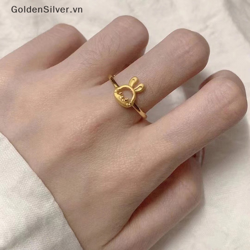 Nhẫn Hình Thỏ Vàng Bạc Hoạt Hình Dễ Thương Có Thể Điều Chỉnh Làm Quà Tặng Cho Bé Gái vn