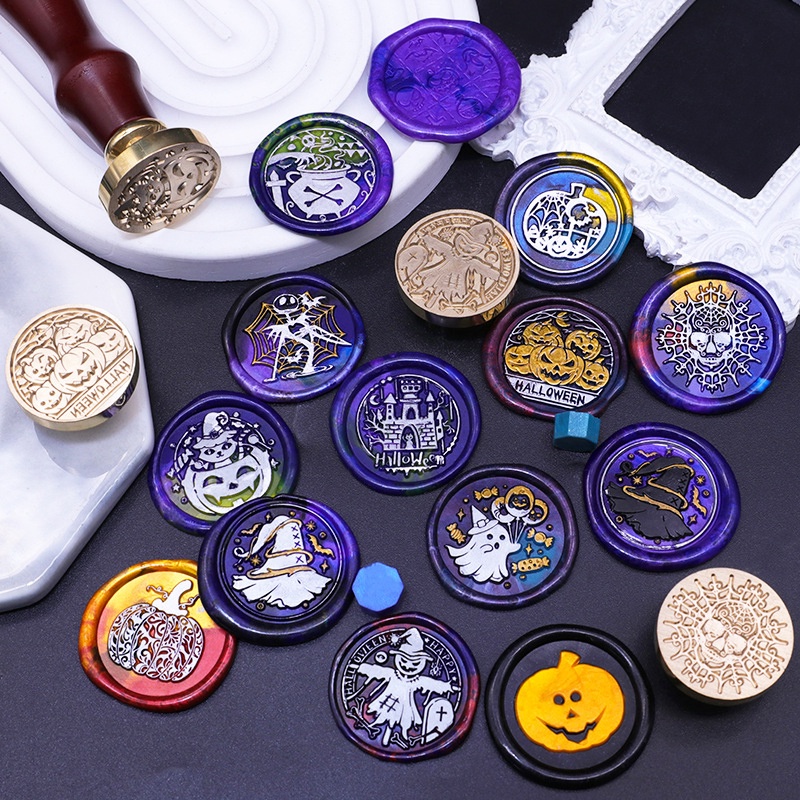 Halloween loạt sáp niêm phong tem bí ngô niêm phong sáp tem thẻ đầu phong bì thiệp mời đám cưới scrapbook
