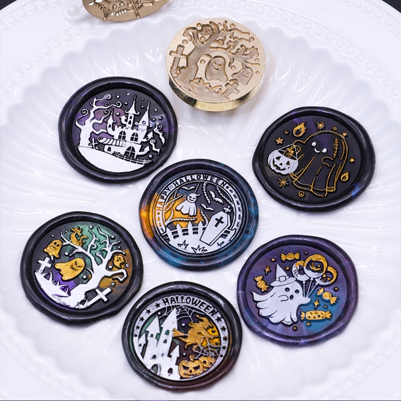 Halloween loạt sáp niêm phong tem bí ngô niêm phong sáp tem thẻ đầu phong bì thiệp mời đám cưới scrapbook
