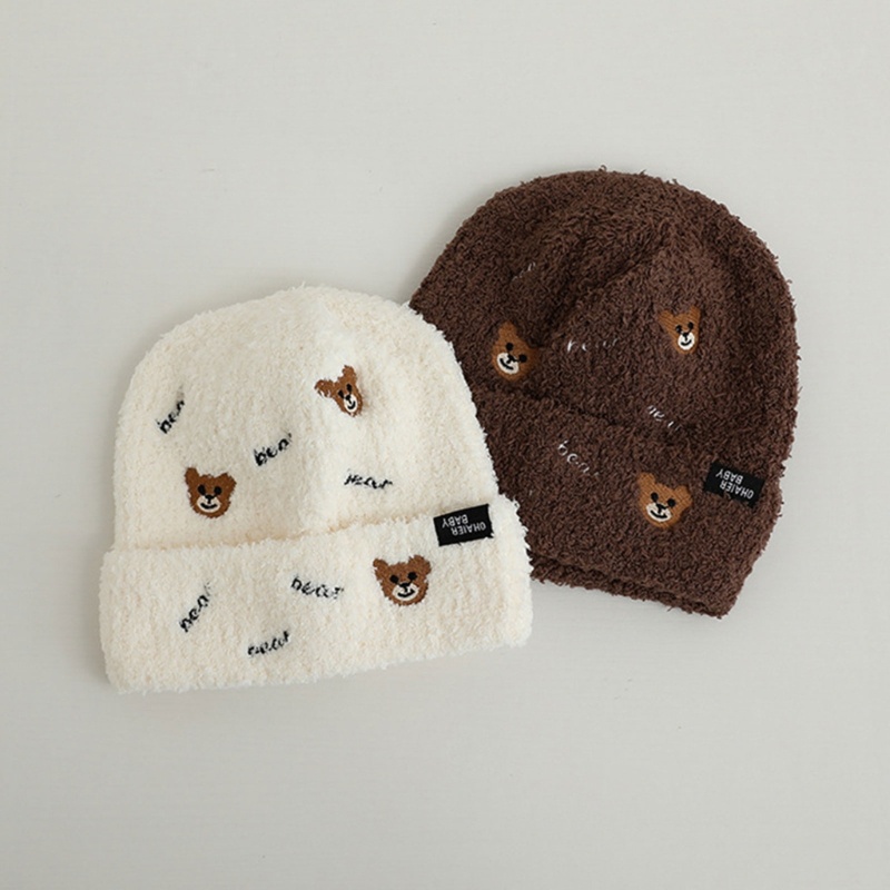 Mũ Len Beanie Thêu Hình Gấu Dễ Thương Cho Bé