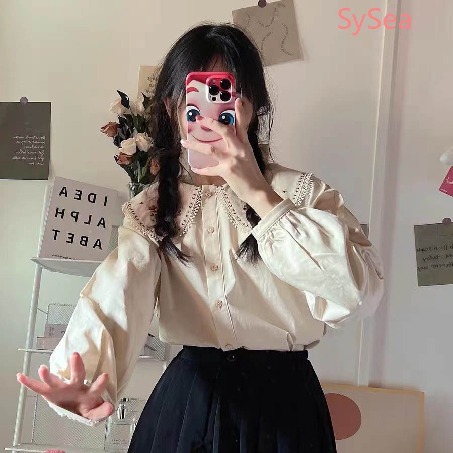 Áo Sơ Mi Tay Dài Cổ Búp Bê Thời Trang Cho Nữ