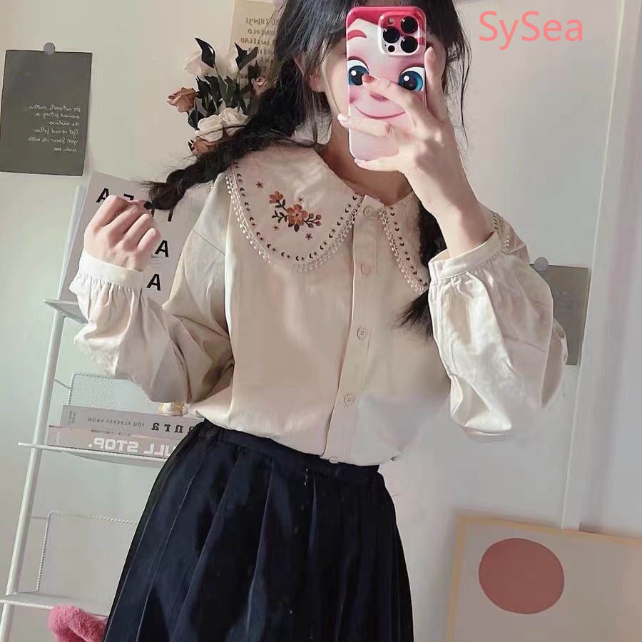Áo Sơ Mi Tay Dài Cổ Búp Bê Thời Trang Cho Nữ