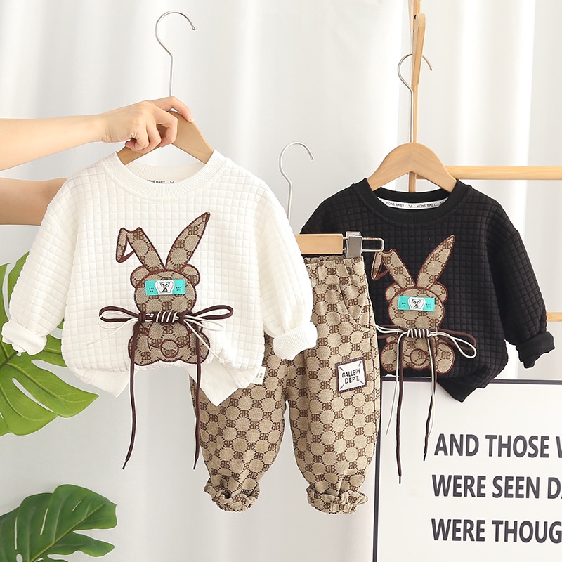Set Đồ 2 Món Gồm Áo cotton Tay Dài In Họa Tiết Hoạt Hình + Quần Dài Thời Trang Xuân Thu Cho Bé