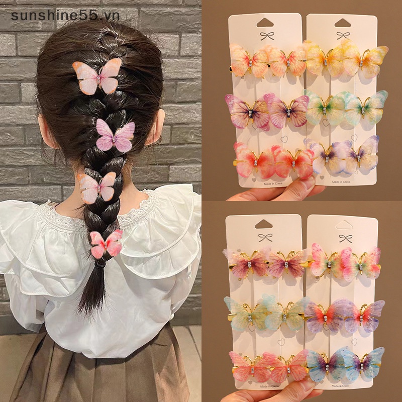 Set 6 Kẹp Tóc Hình Bướm Nhiều Màu Sắc Ngọt Ngào Cho Bé Gái vn