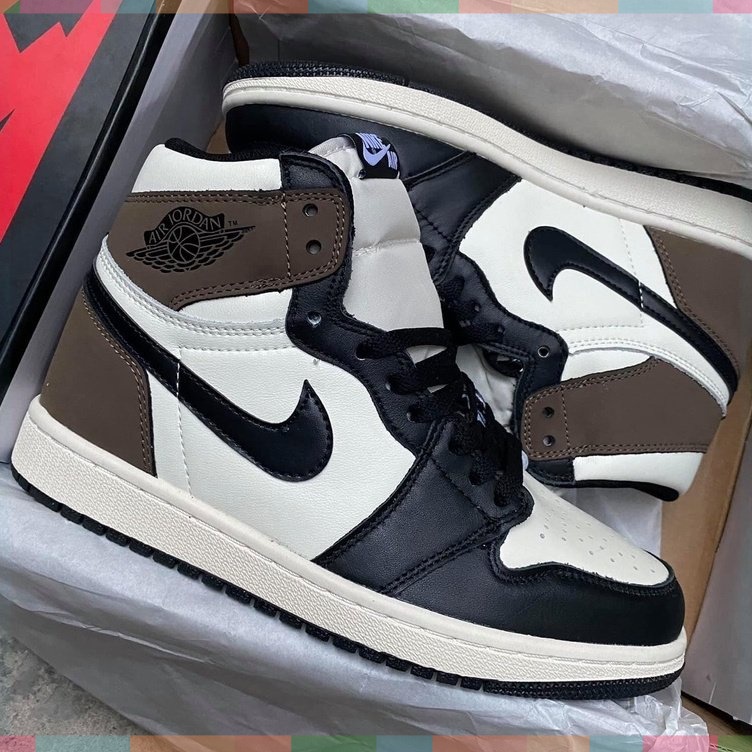 Giày Thể Thao JD Nâu cổ cao full box, giày jordan Nâu cao cổ trắng đen nam nữ G295