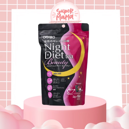 Trà giảm cân ban đêm Night Hồng Diet Tea Beauty bổ sung collagen đẹp da Orihiro