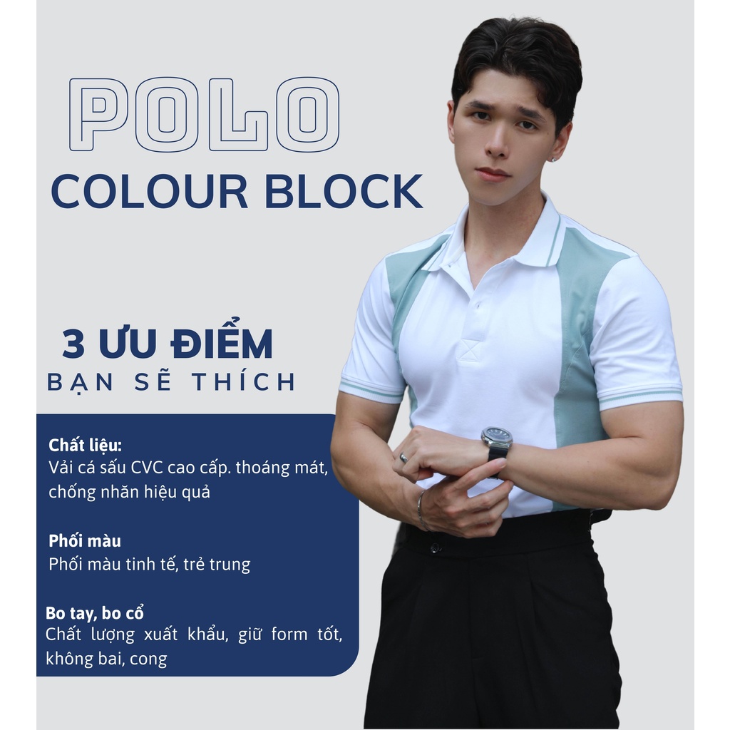 Áo Polo Nam DATAMAN phối màu, tay ngắn, vải cá sấu CVC cao cấp, nam tính, trẻ trung, thanh lịch - PLV2306