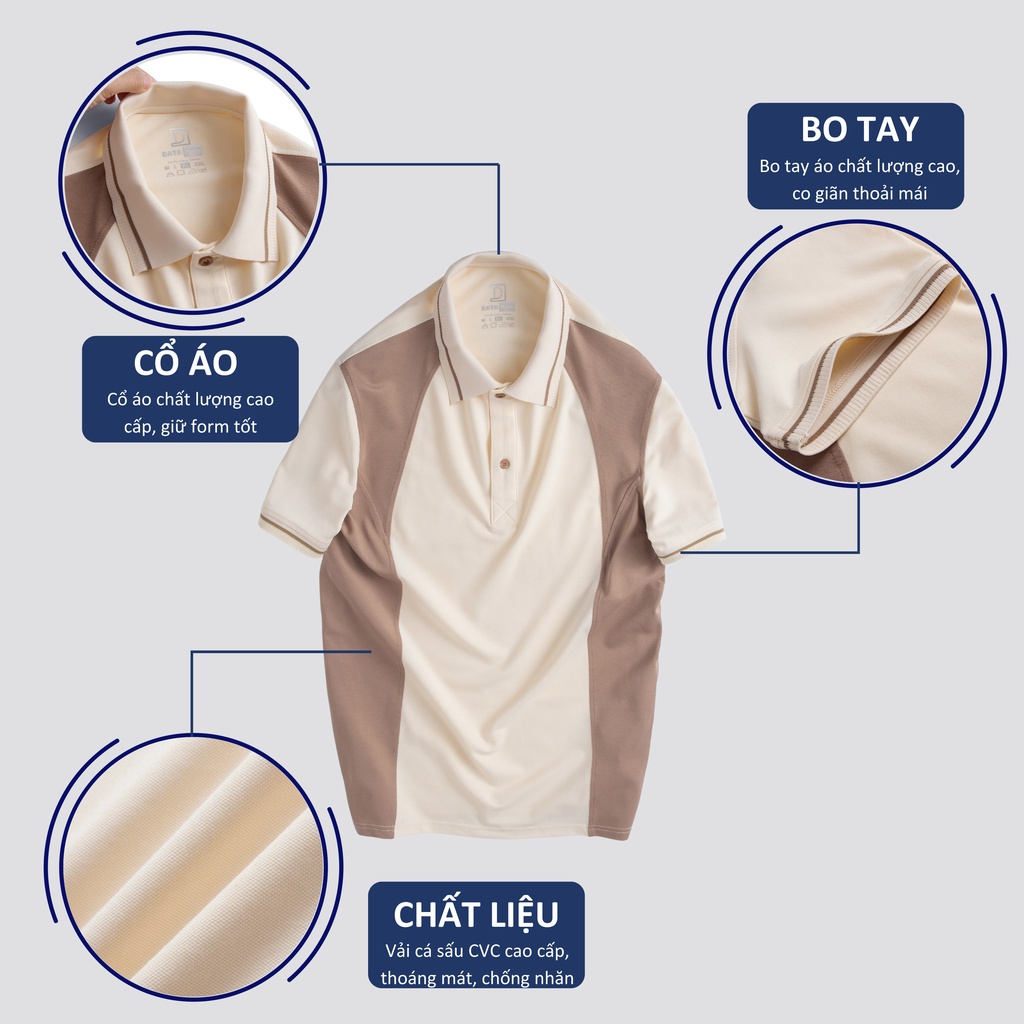 Áo Polo Nam DATAMAN phối màu, tay ngắn, vải cá sấu CVC cao cấp, nam tính, trẻ trung, thanh lịch - PLV2306