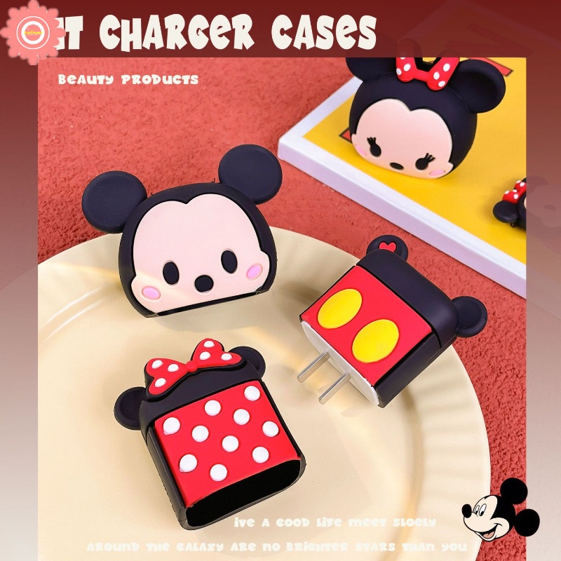 Bộ Phụ Kiện Bảo Vệ Dây Cáp Sạc 4 Trong 1 in Hoạt Hình disney mickey minnie Cho iphone / ipad 18w / 20w