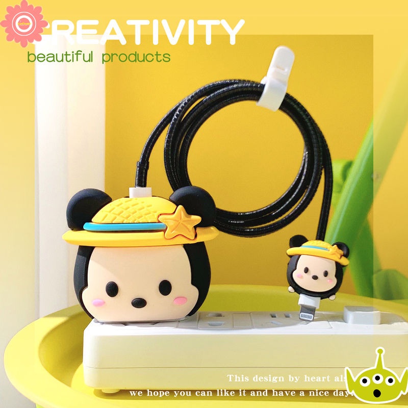 Bộ Phụ Kiện Bảo Vệ Dây Cáp Sạc 4 Trong 1 in Hoạt Hình disney mickey minnie Cho iphone / ipad 18w / 20w