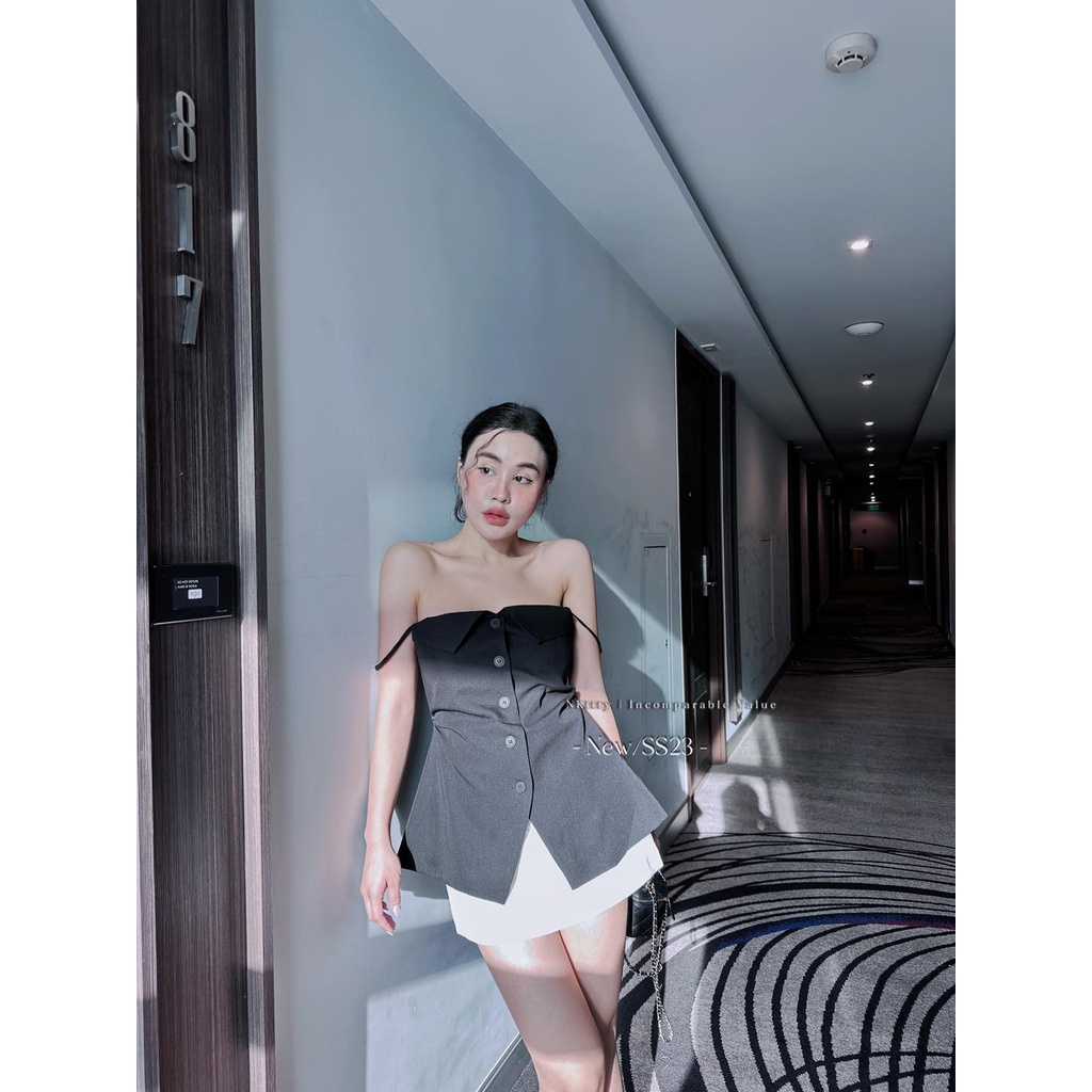 Áo ka.ki 2 dây hàng nút giả ve.st wg.we