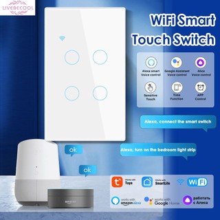 Công tắc đèn thông minh tuya wifi công tắc bảng điều khiển cảm ứng công tắc gắn tường không dây 1/2/3/4 gang công tắc cảm ứng thông minh nút đèn tường gia đình hoạt động cho alexa go-ogle home livebecool