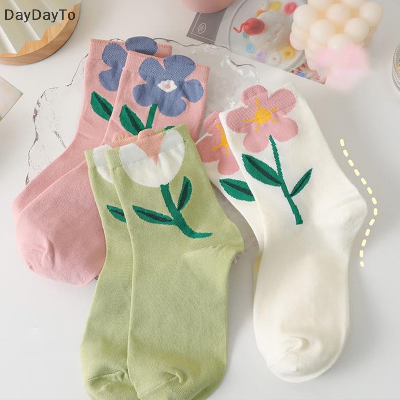 Vớ cotton Cổ Cao Thoáng Khí In Họa Tiết Hoa Hoạt Hình Phong Cách Nhật Bản Thời Trang Cho Nữ
